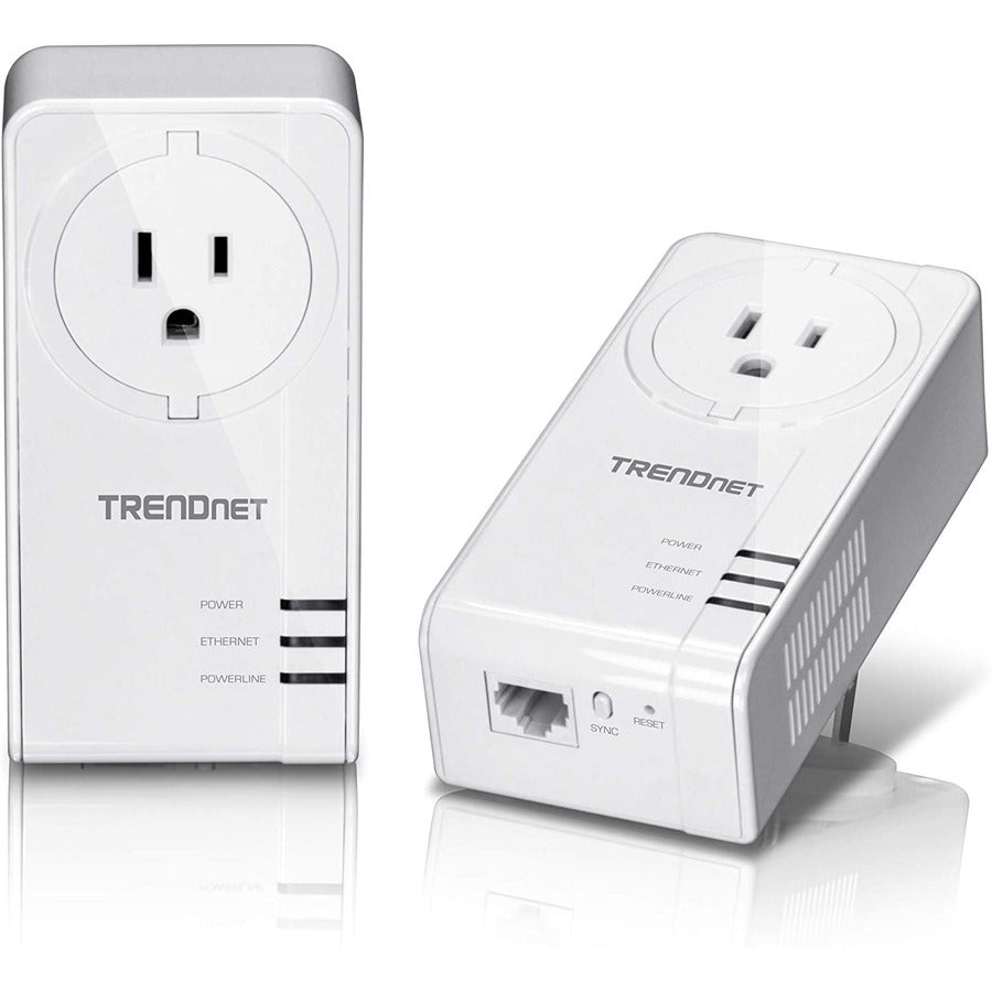 TRENDnet Powerline 1300 AV2 Adapter With Built-in Outlet Adapter Kit, Includes 2 x TPL-423E Adapters, IEEE 1905.1 & IEEE 1901, Gigabit Port, Range Up To 300m (984 ft), White, TPL-423E2K TPL-423E2K