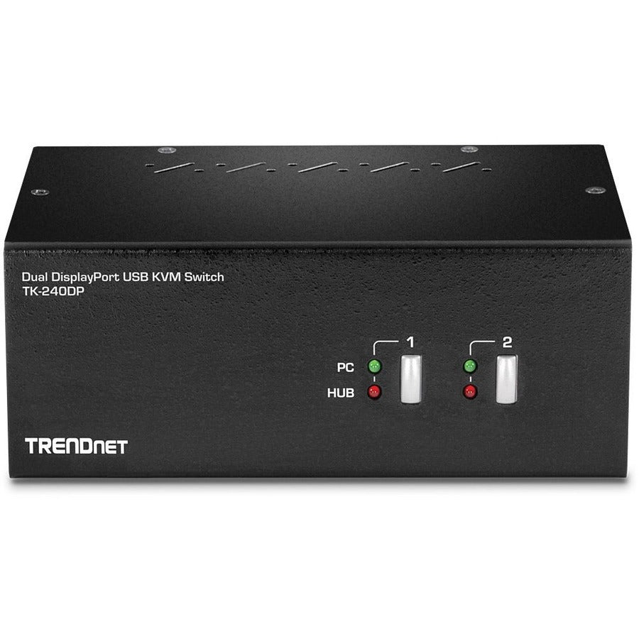 TRENDnet 2-Port Dual Monitor DisplayPort KVM Switch With Audio, 2-Port USB 2.0 Hub, 4K UHD Resolutions Up To 3840 x 2160, Connect Two DisplayPort Monitors, Dual Monitor KVM Switch, Black, TK-240DP TK-240DP