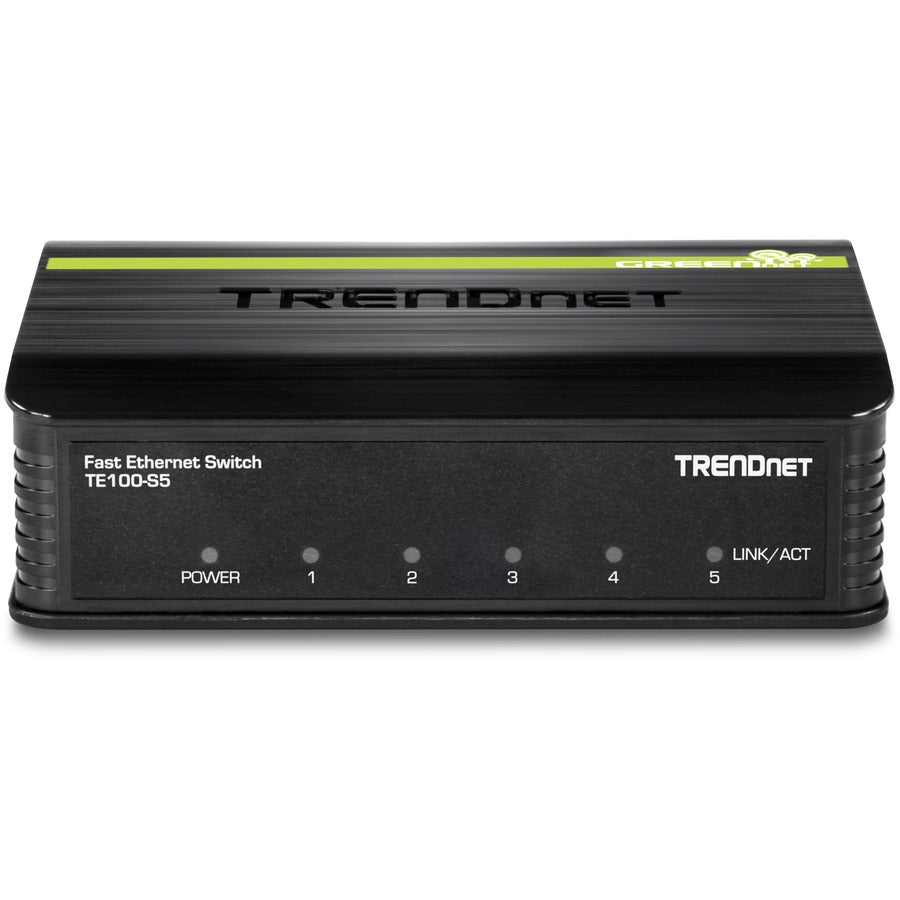 TRENDnet 5-Port Unmanaged 10/100 Mbps GREENnet Ethernet Desktop Plastic Housing Switch; 5 x 10/100 Mbps Ports; 1Gbps Switching Capacity; TE100-S5 TE100-S5