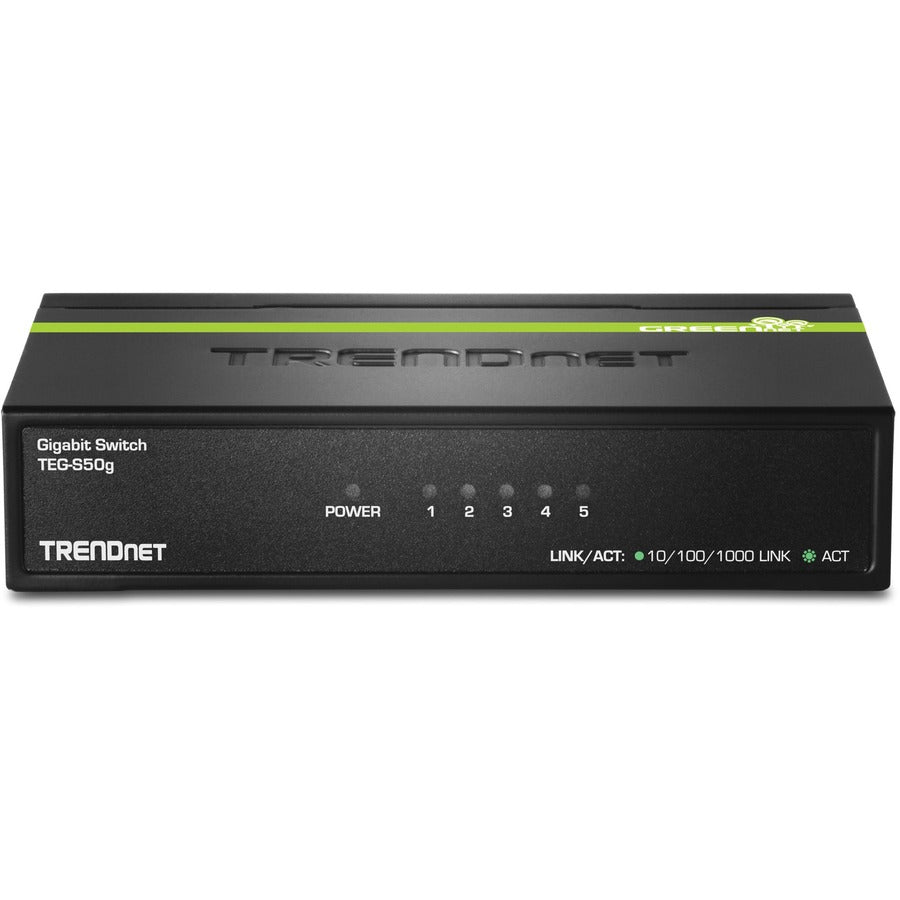 TRENDnet 5-Port Unmanaged Gigabit GREENnet Desktop Metal Switch, Ethernet-Network Switch, 5 x Gigabit Ports, Fanless, 10 Gbps Switching Fabric, Lifetime Protection, Black, TEG-S50g TEG-S50G