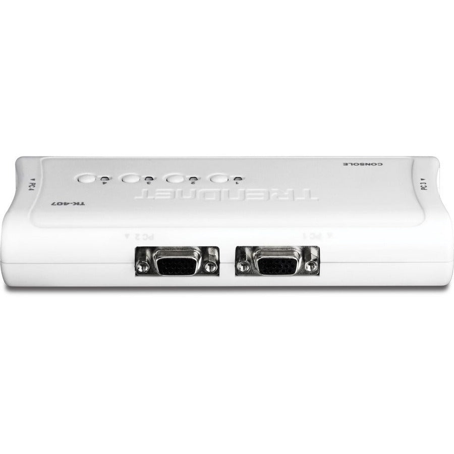 TRENDnet Kit de commutateur KVM USB 4 ports, connexions VGA et USB, résolution 2048 x 1536, câblage inclus, contrôle jusqu'à 4 ordinateurs, compatible Windows, Linux et Mac OS, blanc, TK-407K TK-407K