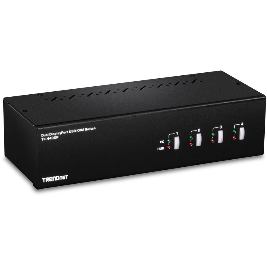 TRENDnet 4-Port Dual Monitor DisplayPort KVM Switch With Audio, 2-Port USB 2.0 Hub, 4K UHD Resolution Up To 3840 x 2160, Connect 4 DisplayPort Monitors, Dual Monitor 4 Port KVM Switch, Black, TK-440DP TK-440DP