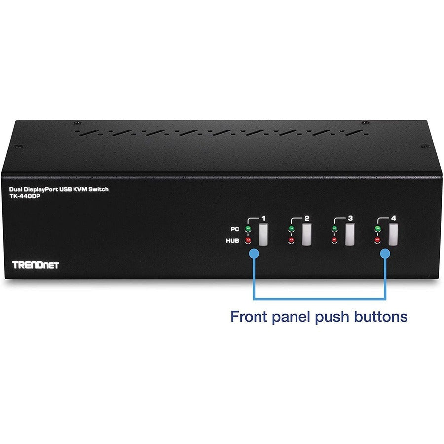 TRENDnet 4-Port Dual Monitor DisplayPort KVM Switch With Audio, 2-Port USB 2.0 Hub, 4K UHD Resolution Up To 3840 x 2160, Connect 4 DisplayPort Monitors, Dual Monitor 4 Port KVM Switch, Black, TK-440DP TK-440DP