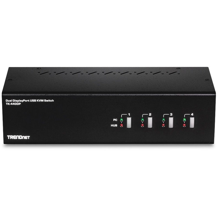 TRENDnet 4-Port Dual Monitor DisplayPort KVM Switch With Audio, 2-Port USB 2.0 Hub, 4K UHD Resolution Up To 3840 x 2160, Connect 4 DisplayPort Monitors, Dual Monitor 4 Port KVM Switch, Black, TK-440DP TK-440DP