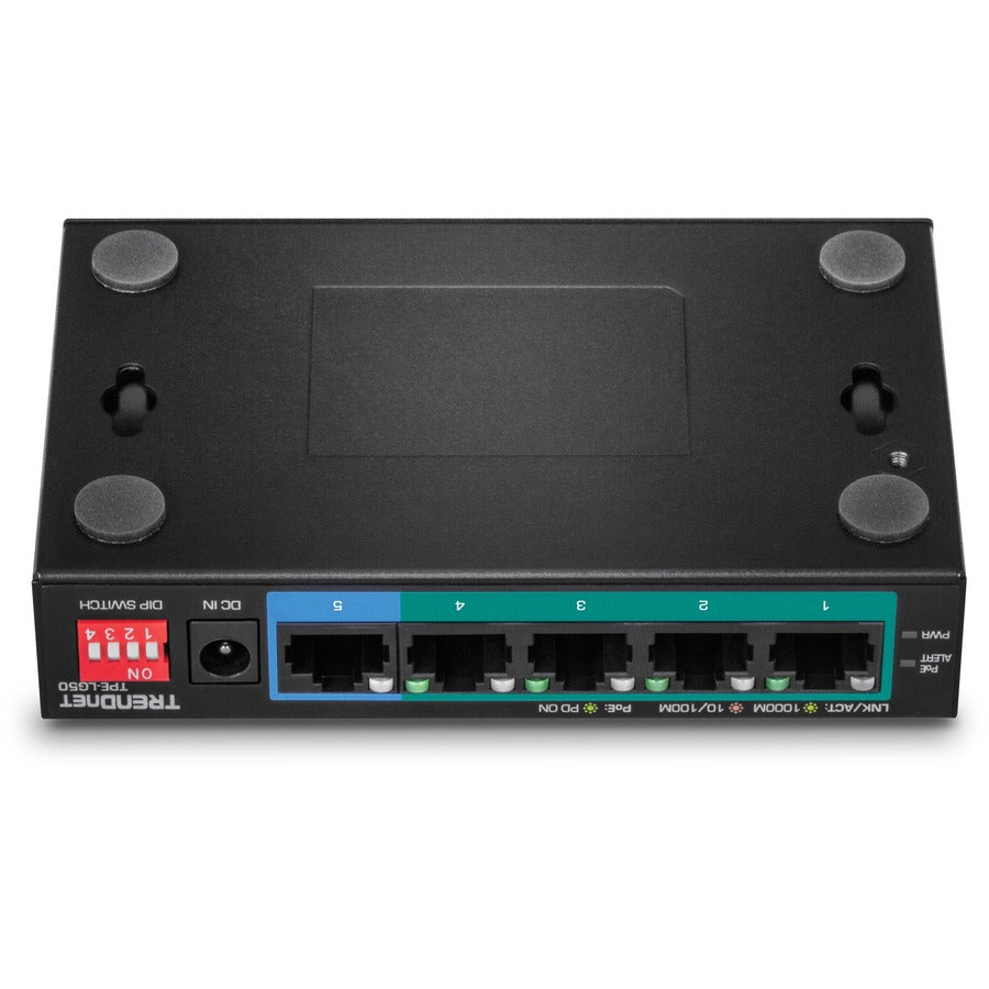 TRENDnet Switch PoE+ Gigabit longue portée 5 ports, 4 ports Gigabit PoE+, 1 x port Gigabit, budget PoE 32 W, capacité de commutation 10 Gbit/s, étend PoE+ 200 m (656 pieds), protection à vie, noir, TPE-LG50 TPE-LG50