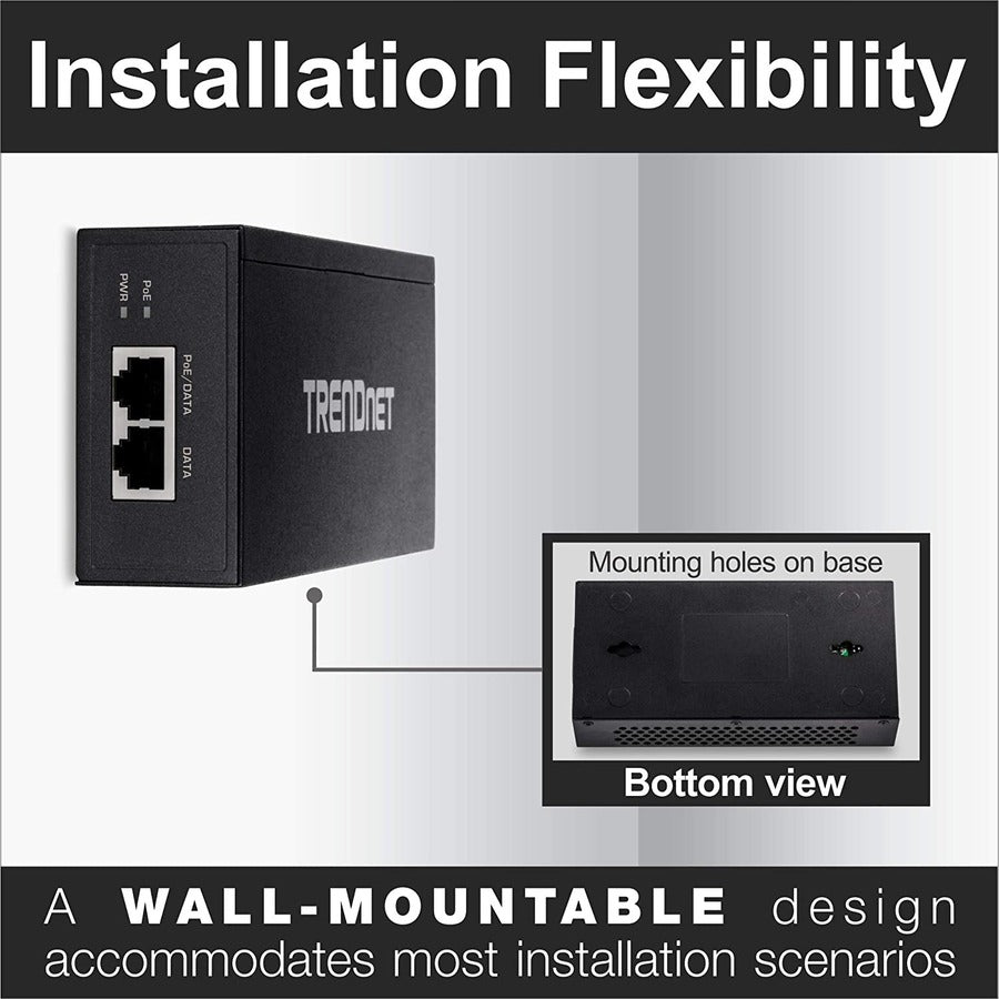 TRENDnet Gigabit Ultra PoE+ Injector, Supplies PoE (15.4W), PoE+(30W) Or Ultra PoE(60W), Network A PoE Device Up To 100m(328 ft), Supports IEEE 802.3af,802.at,Ultra PoE, Plug & Play, Black, TPE-117GI TPE-117GI