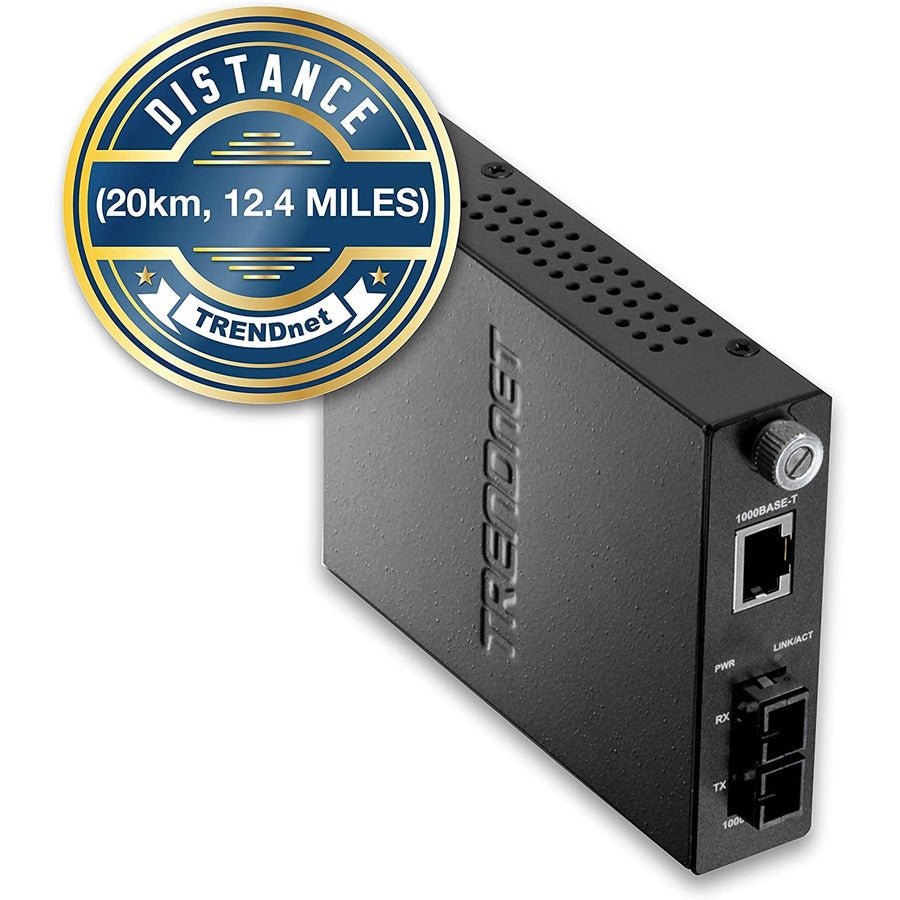 TRENDnet Intelligent 1000Base-T to 1000Base-LX/SX Single Mode SC Fiber Media Converter (20KM; 12.4Miles); Fiber to Ethernet Converter; SC Type Fiber Port; RJ-45;Lifetime Protection; TFC-1000S20 TFC-1000S20