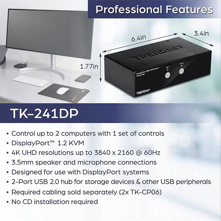 Commutateur KVM DisplayPort 2 ports TRENDnet TK-241DP (version 1.0R) TK-241DP