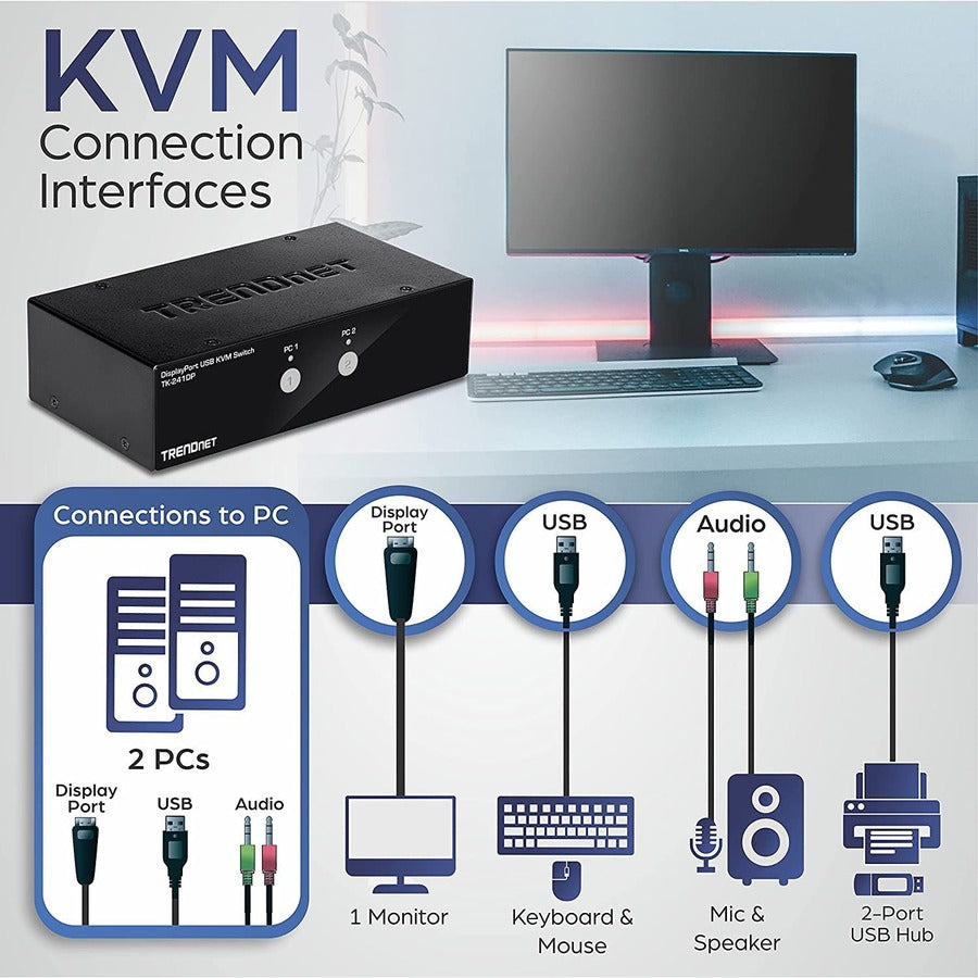 Commutateur KVM DisplayPort 2 ports TRENDnet TK-241DP (version 1.0R) TK-241DP