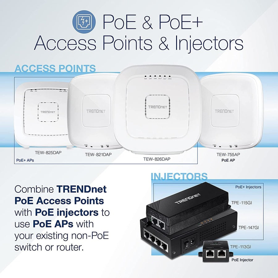 TRENDnet AC2200 Point d'accès sans fil intérieur PoE+ tri-bande, 867 Mbps WiFi AC + 400 Mbps WiFi N bandes, Wave 2 MUMIMO, pont client, WDS, AP, pont WDS, station WDS, modes répéteur, blanc, TEW-826DAP TEW-826DAP