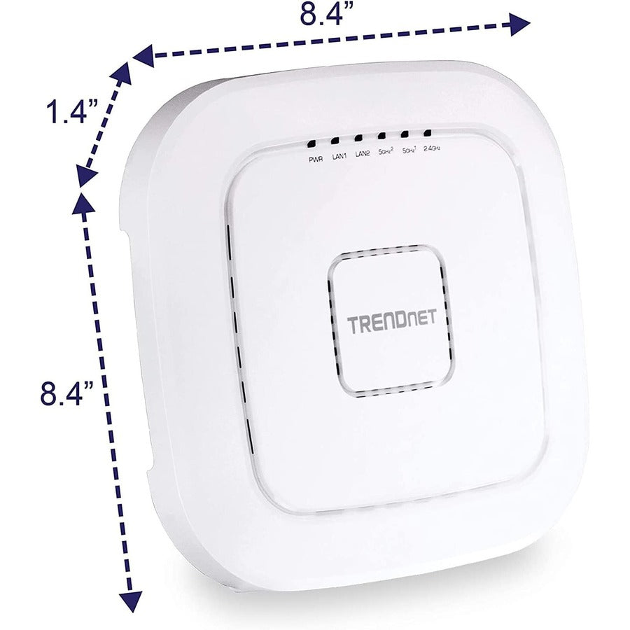 TRENDnet AC2200 Point d'accès sans fil intérieur PoE+ tri-bande, 867 Mbps WiFi AC + 400 Mbps WiFi N bandes, Wave 2 MUMIMO, pont client, WDS, AP, pont WDS, station WDS, modes répéteur, blanc, TEW-826DAP TEW-826DAP