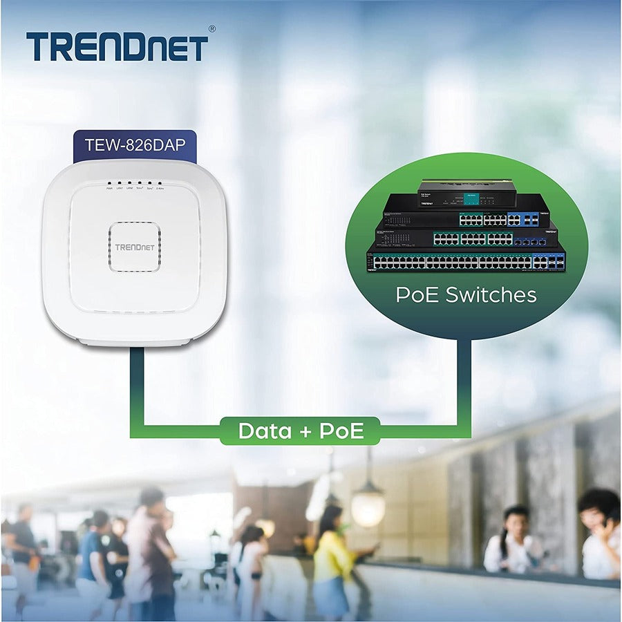 TRENDnet AC2200 Point d'accès sans fil intérieur PoE+ tri-bande, 867 Mbps WiFi AC + 400 Mbps WiFi N bandes, Wave 2 MUMIMO, pont client, WDS, AP, pont WDS, station WDS, modes répéteur, blanc, TEW-826DAP TEW-826DAP