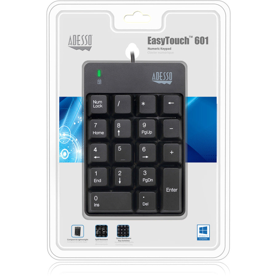 Adesso USB Spill Resistant 18-Key Numeric Keypad AKB-601UB