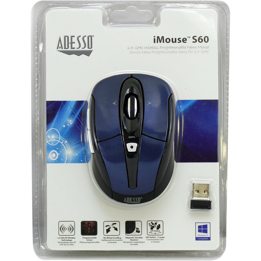 Adesso iMouse S60L - 2.4 GHz Wireless Programmable Nano Mouse IMOUSES60L