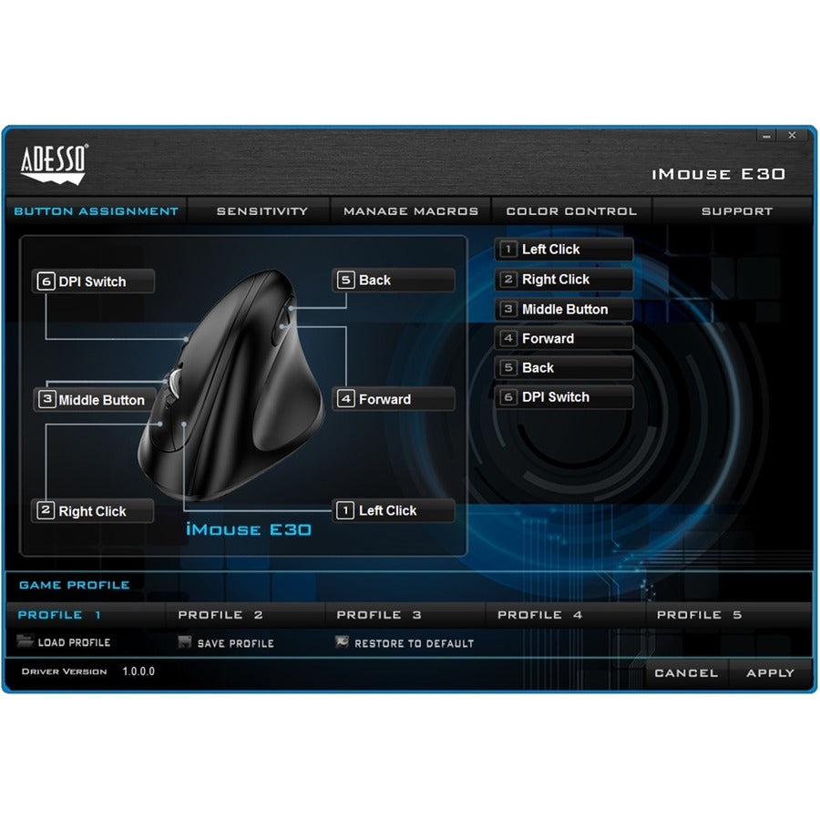 Adesso iMouse E30 - 2.4 GHz Wireless Vertical Programmable Mouse IMOUSE E30