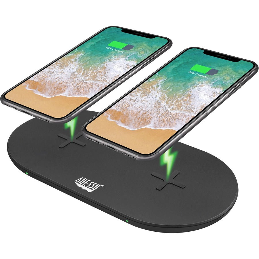 Adesso 15W Max Qi-Certified Dual 2-Coil Wireless Fast Charging Pad AUH-1040