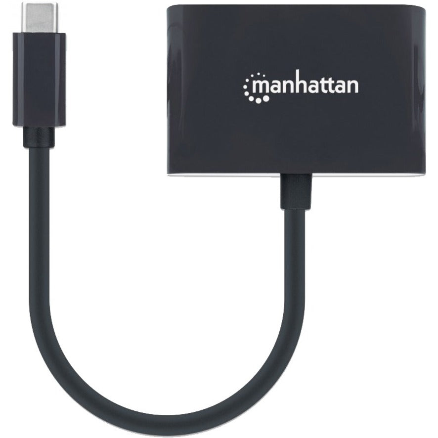 Manhattan USB-C to VGA and USB-C (inc Power Delivery), 1080p@60Hz, 19.5cm, Black, Power Delivery to USB-C Port (60W), Equivalent to Startech CDP2VGAUCP, Male to Female, Lifetime Warranty, Retail Box 153430