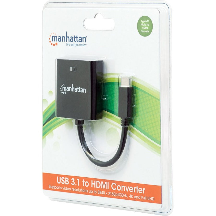 Manhattan USB-C to HDMI Cable, 4K@30Hz, 8cm, Black, Equivalent to Startech CDP2HD, Male to Female, Three Year Warranty, Blister 151788