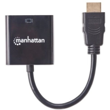 Manhattan HDMI to VGA Converter cable, 1080p, 30cm, Male to Female, Equivalent to Startech HD2VGAE2, Micro-USB Power Input Port for additional power if needed, Black, Three Year Warranty, Polybag 151467