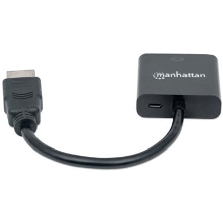 Manhattan HDMI to VGA Converter cable, 1080p, 30cm, Male to Female, Equivalent to Startech HD2VGAE2, Micro-USB Power Input Port for additional power if needed, Black, Three Year Warranty, Polybag 151467