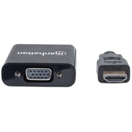 Câble convertisseur Manhattan HDMI vers VGA, 1080p, 30 cm, mâle vers femelle, équivalent à Startech HD2VGAE2, port d'entrée d'alimentation micro-USB pour une alimentation supplémentaire si nécessaire, noir, garantie de trois ans, blister 151436