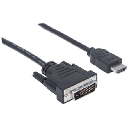 Manhattan HDMI to DVI-D 24+1 Cable, 1.8m, Male to Male, Black, Equivalent to Startech HDMIDVIMM6, Dual Link, Compatible with DVD-D, Lifetime Warranty, Polybag 372503