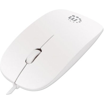 Manhattan Silhouette Sculpted USB Wired Mouse, White, 1000dpi, USB-A, Optical, Lightweight, Flat, Three Button with Scroll Wheel, Three Year Warranty, Blister 177627