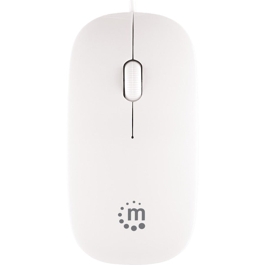 Manhattan Silhouette Sculpted USB Wired Mouse, White, 1000dpi, USB-A, Optical, Lightweight, Flat, Three Button with Scroll Wheel, Three Year Warranty, Blister 177627