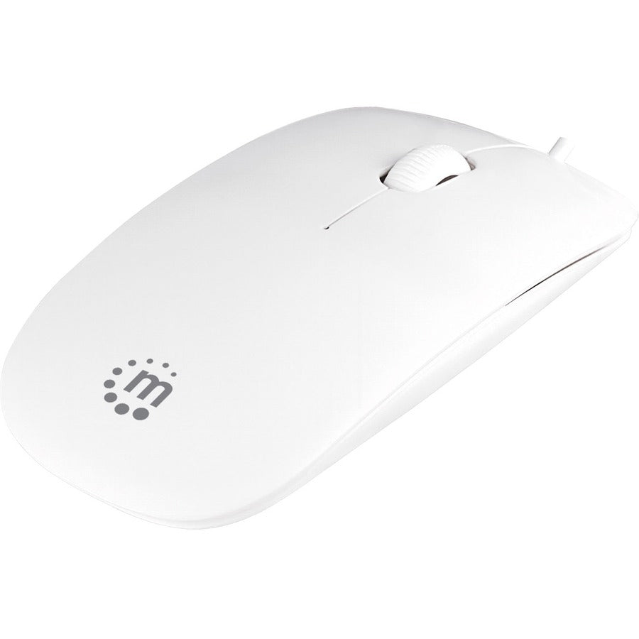 Manhattan Silhouette Sculpted USB Wired Mouse, White, 1000dpi, USB-A, Optical, Lightweight, Flat, Three Button with Scroll Wheel, Three Year Warranty, Blister 177627