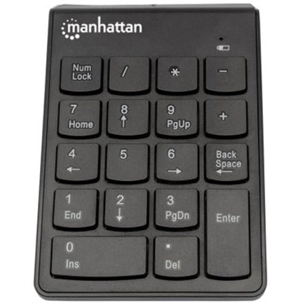 Manhattan Numeric Keypad, Wireless (2.4GHz), USB-A Micro Receiver, 18 Full Size Keys, Black, Membrane Key Switches, Auto Power Management, Range 10m, AAA Battery (included), Windows and Mac, Three Year Warranty, Blister 178846