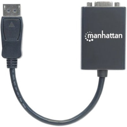 Manhattan DisplayPort to VGA HD15 Converter Cable, 15cm, Male to Female, Active, Equivalent to Startech DP2VGA2, DP With Latch, Black, Lifetime Warranty, Polybag 151962