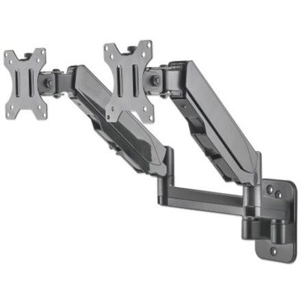 Manhattan TV & Monitor Mount, Wall, Full Motion (Gas Spring), 2 screens, Screen Sizes: 17-32" , Black, Dual Screen, VESA 75x75 to 100x100mm, Max 8kg (each), Tilt & Swivel with 3 Pivots, Lifetime Warranty 461627