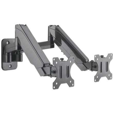 Manhattan TV & Monitor Mount, Wall, Full Motion (Gas Spring), 2 screens, Screen Sizes: 17-32" , Black, Dual Screen, VESA 75x75 to 100x100mm, Max 8kg (each), Tilt & Swivel with 3 Pivots, Lifetime Warranty 461627
