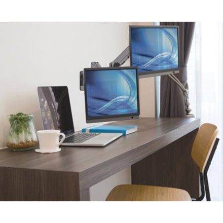 Manhattan TV & Monitor Mount, Wall, Full Motion (Gas Spring), 2 screens, Screen Sizes: 17-32" , Black, Dual Screen, VESA 75x75 to 100x100mm, Max 8kg (each), Tilt & Swivel with 3 Pivots, Lifetime Warranty 461627