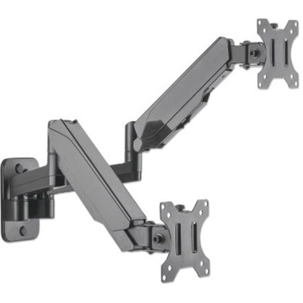 Manhattan TV & Monitor Mount, Wall, Full Motion (Gas Spring), 2 screens, Screen Sizes: 17-32" , Black, Dual Screen, VESA 75x75 to 100x100mm, Max 8kg (each), Tilt & Swivel with 3 Pivots, Lifetime Warranty 461627