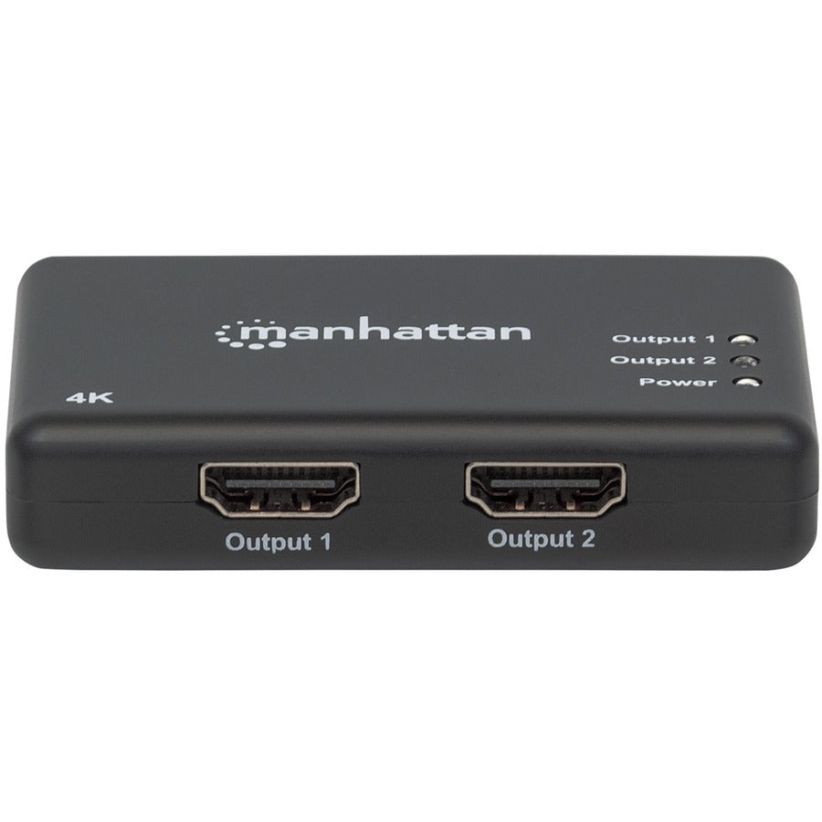 Manhattan HDMI Splitter 2-Port , 4K@30Hz, Displays output from x1 HDMI source to x2 HD displays (same output to both displays), AC Powered (cable 0.9m), Black, Three Year Warranty, Retail Box (With Euro 2-pin plug) 207669