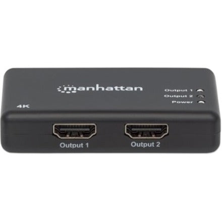 Manhattan HDMI Splitter 2-Port , 4K@30Hz, Displays output from x1 HDMI source to x2 HD displays (same output to both displays), AC Powered (cable 0.9m), Black, Three Year Warranty, Retail Box (With Euro 2-pin plug) 207669