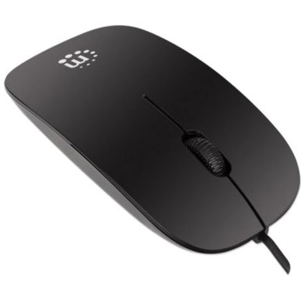 Manhattan Silhouette Sculpted USB Wired Mouse, Black, 1000dpi, USB-A, Optical, Lightweight, Flat, Three Button with Scroll Wheel, Three Year Warranty, Blister 177658