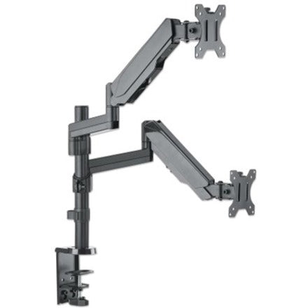 Manhattan TV & Monitor Mount, Desk, Full Motion (Gas Spring), 2 screens, Screen Sizes: 10-27" , Black, Clamp or Grommet Assembly, Dual Screen, VESA 75x75 to 100x100mm, Max 8kg (each), Lifetime Warranty 461597