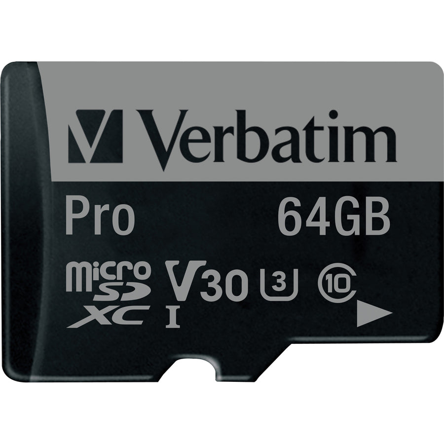 Carte mémoire microSDXC Verbatim Pro 600X 64 Go avec adaptateur, UHS-I V30 U3 classe 10 47042