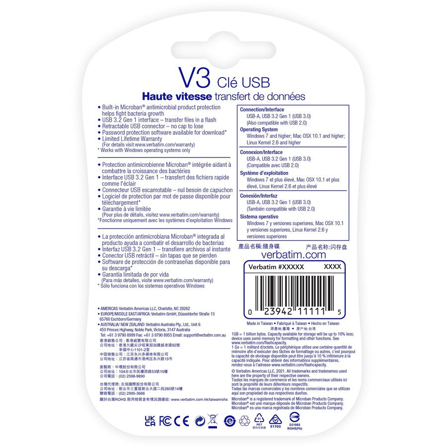 Clé USB 3.0 Verbatim Store 'n' Go V3 16 Go - Gris 49172