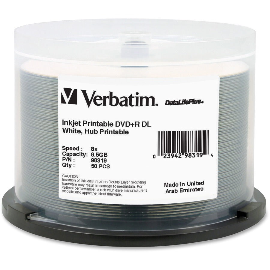 Verbatim DataLifePlus DVD Recordable Media - DVD+R DL - 8x - 8.50 GB - 50 Pack Spindle 98319