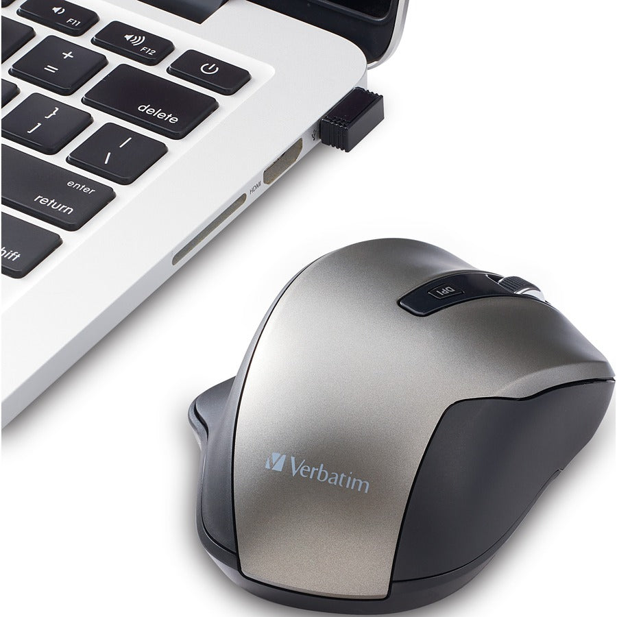 Souris ergonomique sans fil LED bleue Verbatim Silent - Graphite 70242