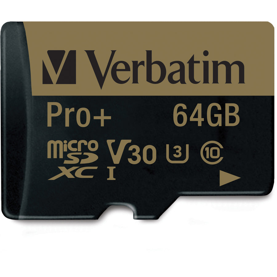 Verbatim 64GB Pro Plus 600X microSDHC Memory Card with Adapter, UHS-I V30 U3 Class 10 44034
