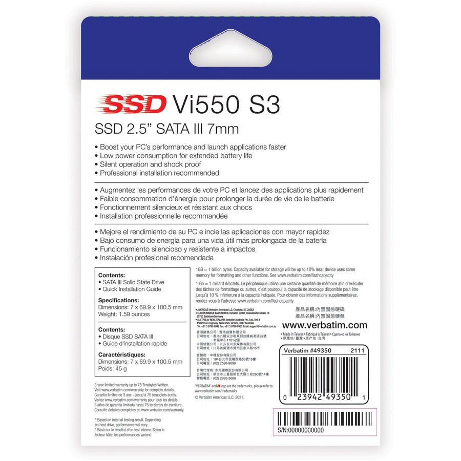 Verbatim Vi550 S3 128 GB Solid State Drive - 2.5" Internal - SATA (SATA/600) 49350