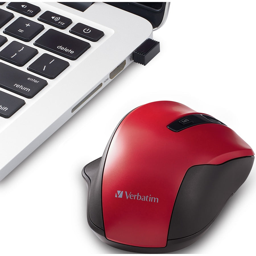 Verbatim Silent Ergonomic Wireless Blue LED Mouse - Red 70243