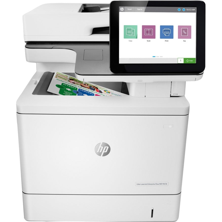 HP LaserJet M578c Laser Multifunction Printer-Color-Copier/Fax/Scanner-40 ppm Mono/Color Print-1200x1200 Print-Automatic Duplex Print-80000 Pages Monthly-650 sheets Input-Color Scanner-600 Optical Scan-Monochrome Fax-Gigabit Ethernet 7ZU87A#BGJ