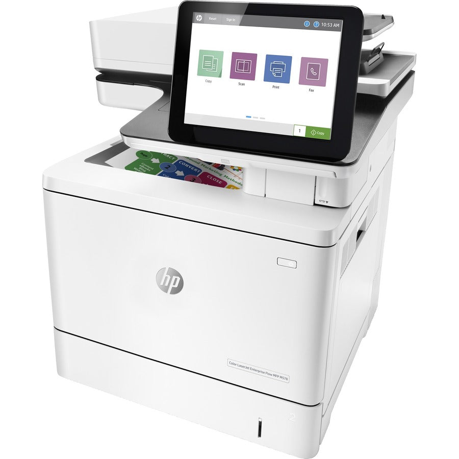 HP LaserJet M578c Laser Multifunction Printer-Color-Copier/Fax/Scanner-40 ppm Mono/Color Print-1200x1200 Print-Automatic Duplex Print-80000 Pages Monthly-650 sheets Input-Color Scanner-600 Optical Scan-Monochrome Fax-Gigabit Ethernet 7ZU87A#BGJ
