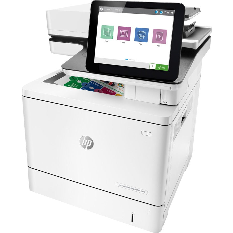 HP LaserJet M578 M578f Laser Multifunction Printer-Color-Copier/Fax/Scanner-40 ppm Mono/Color Print-1200x1200 Print-Automatic Duplex Print-80000 Pages Monthly-650 sheets Input-Color Scanner-600 Optical Scan-Color Fax-Gigabit Ethernet 7ZU86A#BGJ