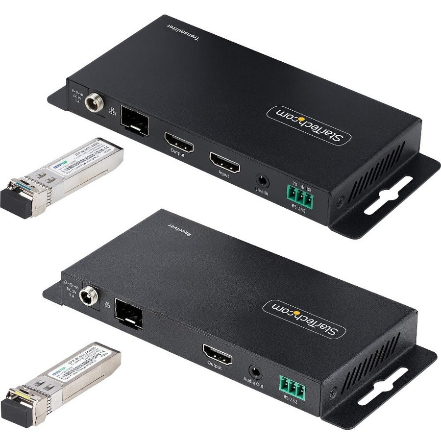 StarTech.com Kit d'extension HDMI sur fibre 4K, 4K 60 Hz, 3 300 pieds (1 km) monomode/1 000 pieds (300 m) fibre optique LC multimode, HDR, extension IR ST121HD20FXA2